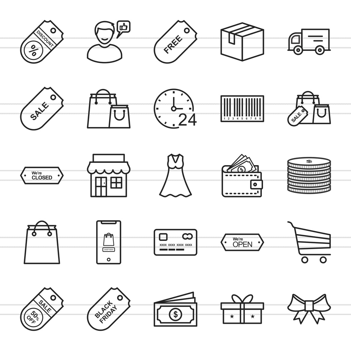 25枚黑色星期五矢量线性素材库精选图标 25 Black Friday Line Icons插图(1)