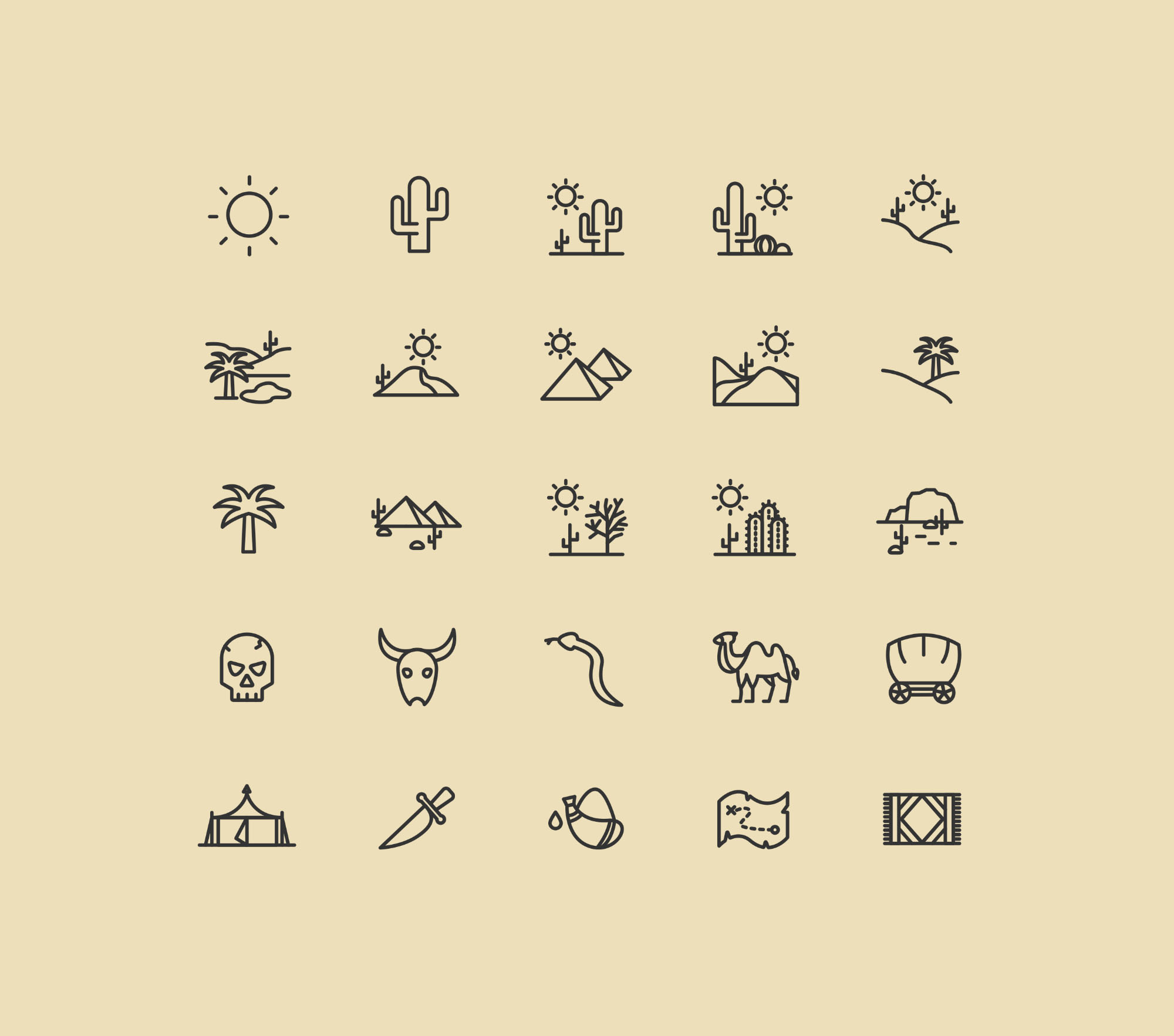 25枚沙漠主题矢量线性素材库精选图标 25 Desert Line Vector Icons插图