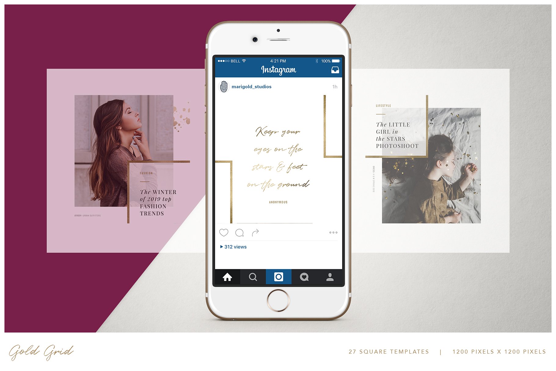 时尚典雅Ins故事&文章贴图模板素材库精选 THE GRID | Instagram Posts Layout插图(2)
