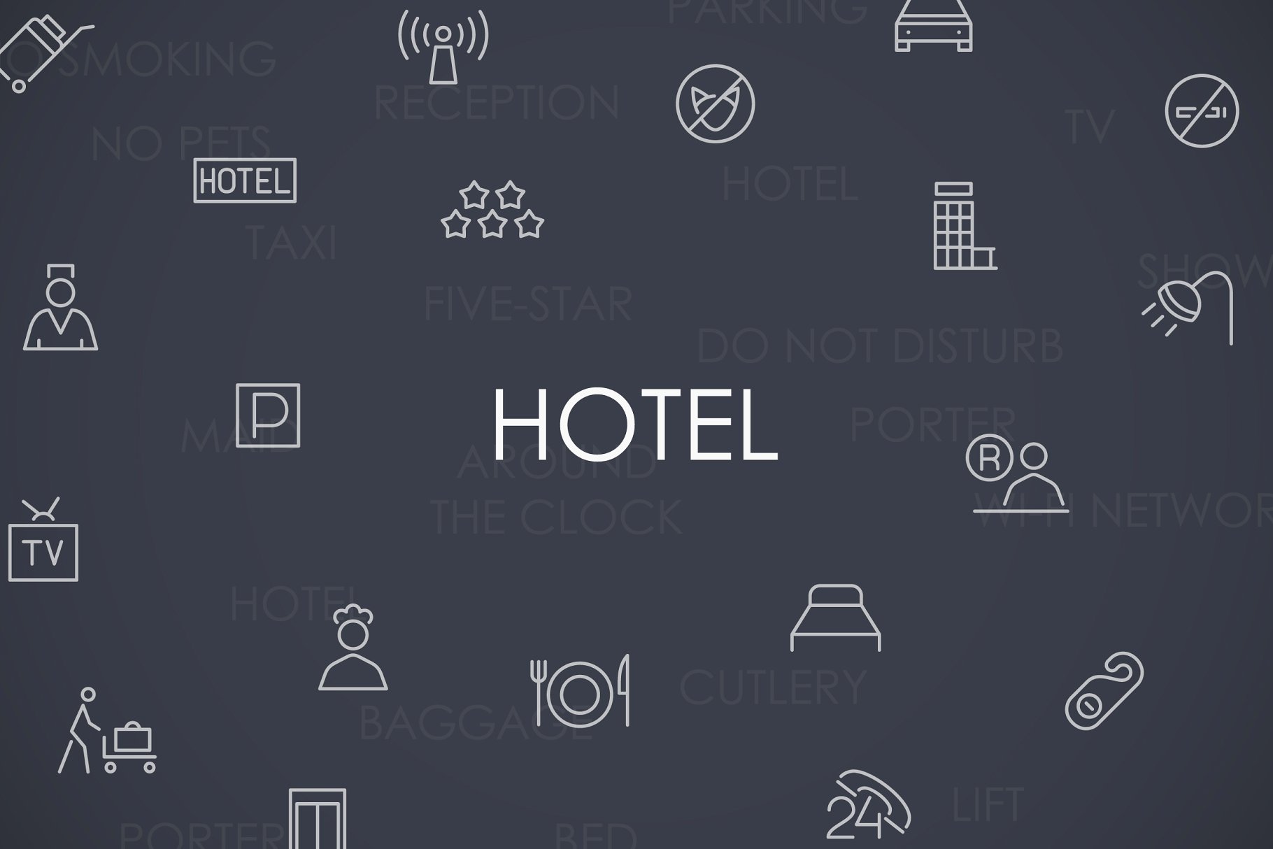 酒店旅馆主题线条图标 Hotel thinline icons插图(2)