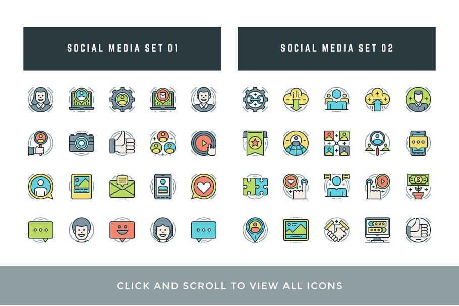 多彩扁平风线条图标 Colorful Flat Line Icons插图(5)