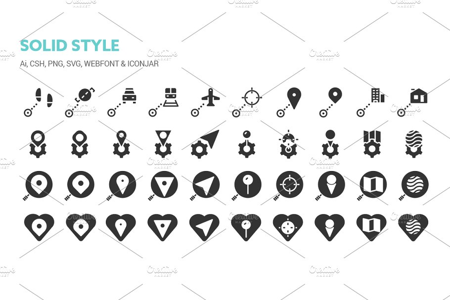 180个地图和位置线性及实体图标 Maps and Locations Icons插图(4)