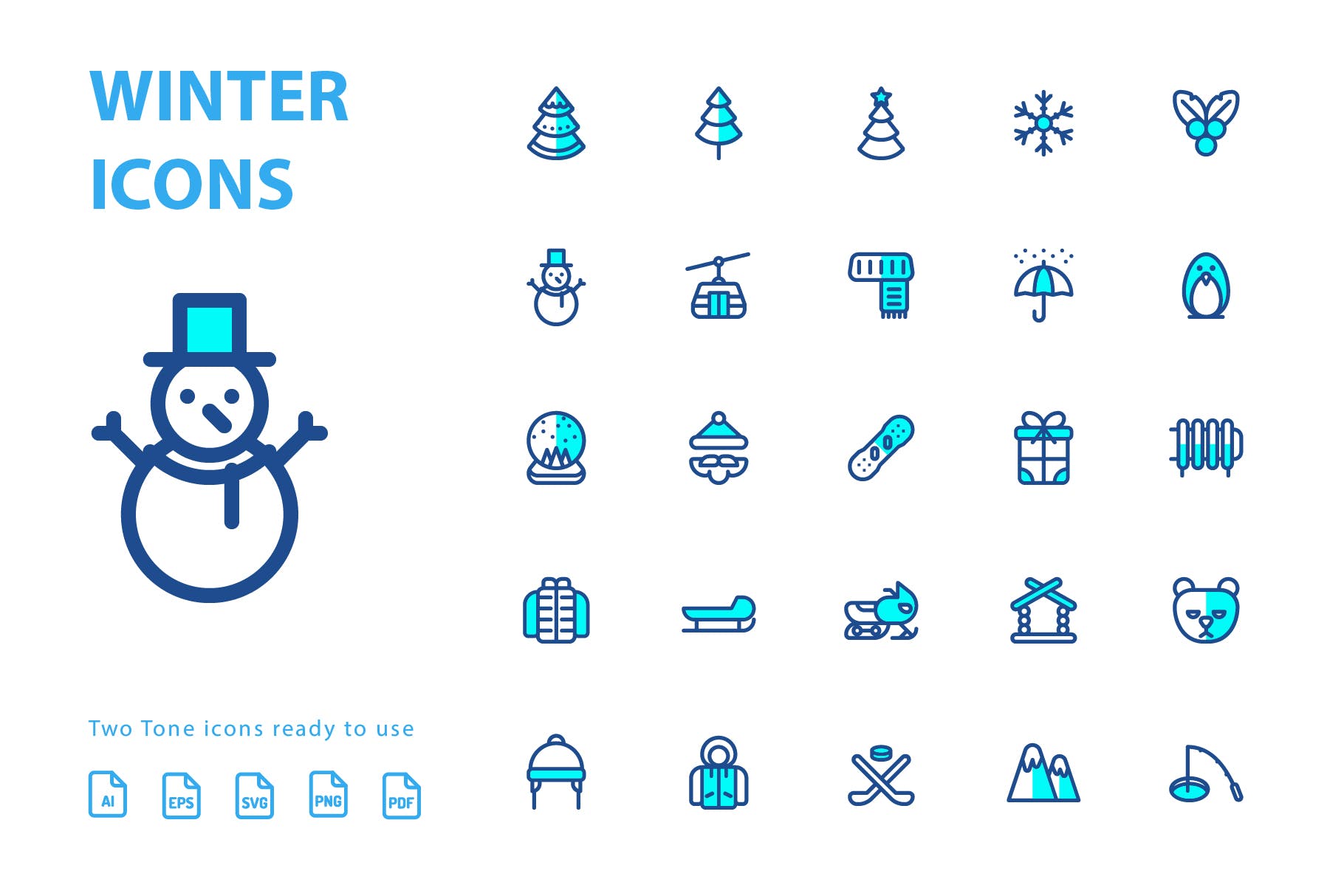 25枚冬天主题双色调矢量素材库精选图标v1 Winter Two Tone Icons插图(2)