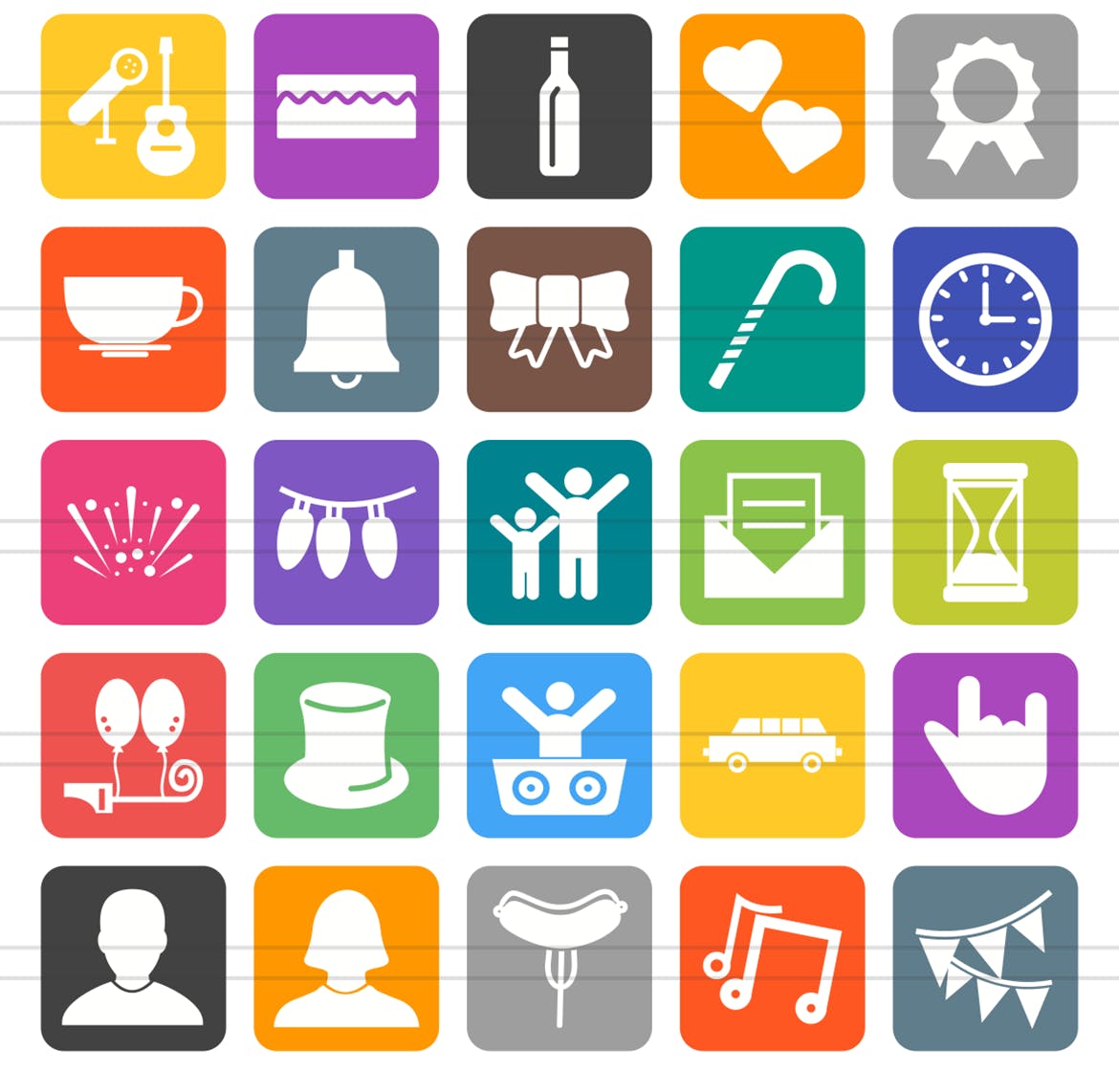 50枚聚会派对主题圆角图标素材 50 Party Flat Round Corner Icons插图(2)