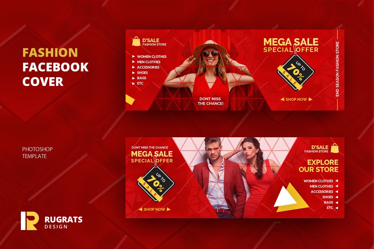 时尚品牌推广Facebook封面设计模板素材库精选 Fashion R1 Facebook Cover Template插图