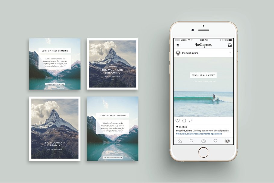 旅行风景主题Instagram社交媒体贴图模板素材库精选 J U N I P E R  Instagram Pack插图(1)
