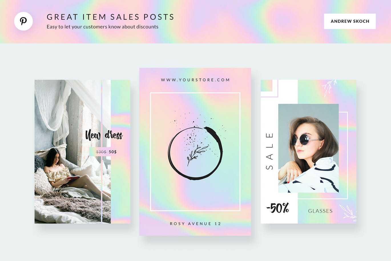 Pinterest时尚交电商Banner图设计模板素材库精选 Holo Fashion Store Pinterest Banners插图(3)