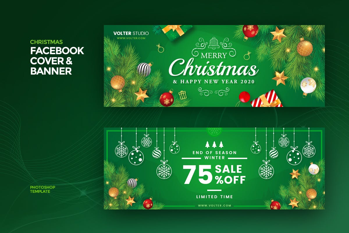 圣诞节季末促销活动Facebook封面/Banner广告设计模板素材库精选 Christmas Facebook Cover & Banner插图