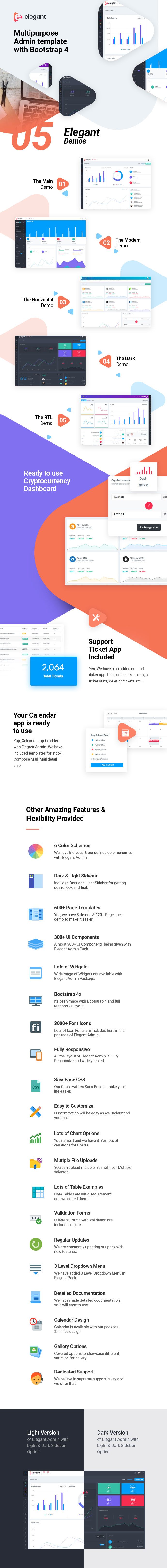 网站后台管理员仪表盘HTML模板素材库精选 Elegant Admin – Bootstrap 4 Dashboard Template插图