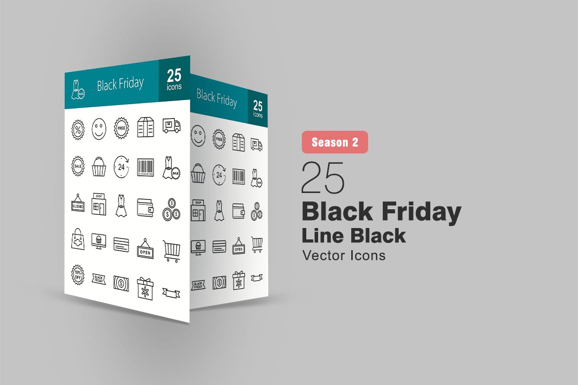 25枚黑色星期五主题矢量线性素材库精选图标v1 25 Black Friday Line Icons插图