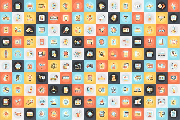 1600枚多主题扁平设计风格矢量图标套装 Bundle Flat Icons插图(10)