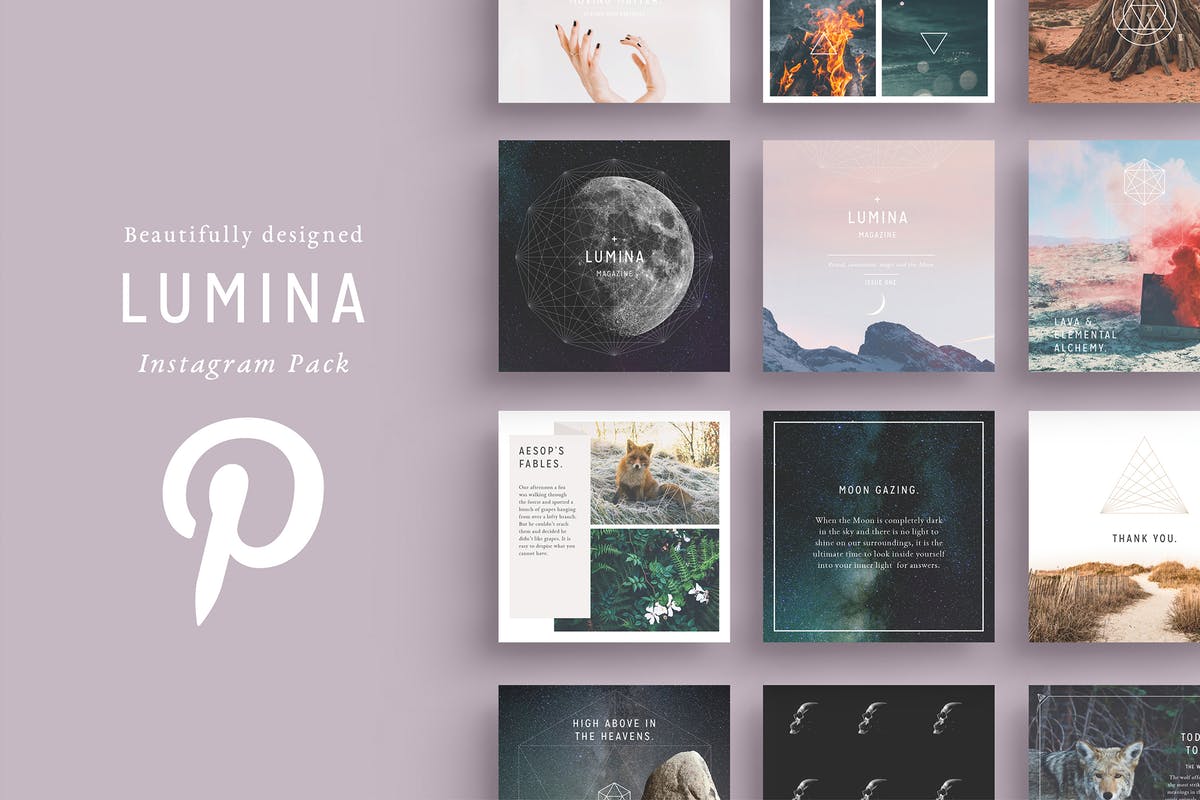美丽多用途易用Pinterest模板素材库精选 LUMINA Pinterest Pack插图