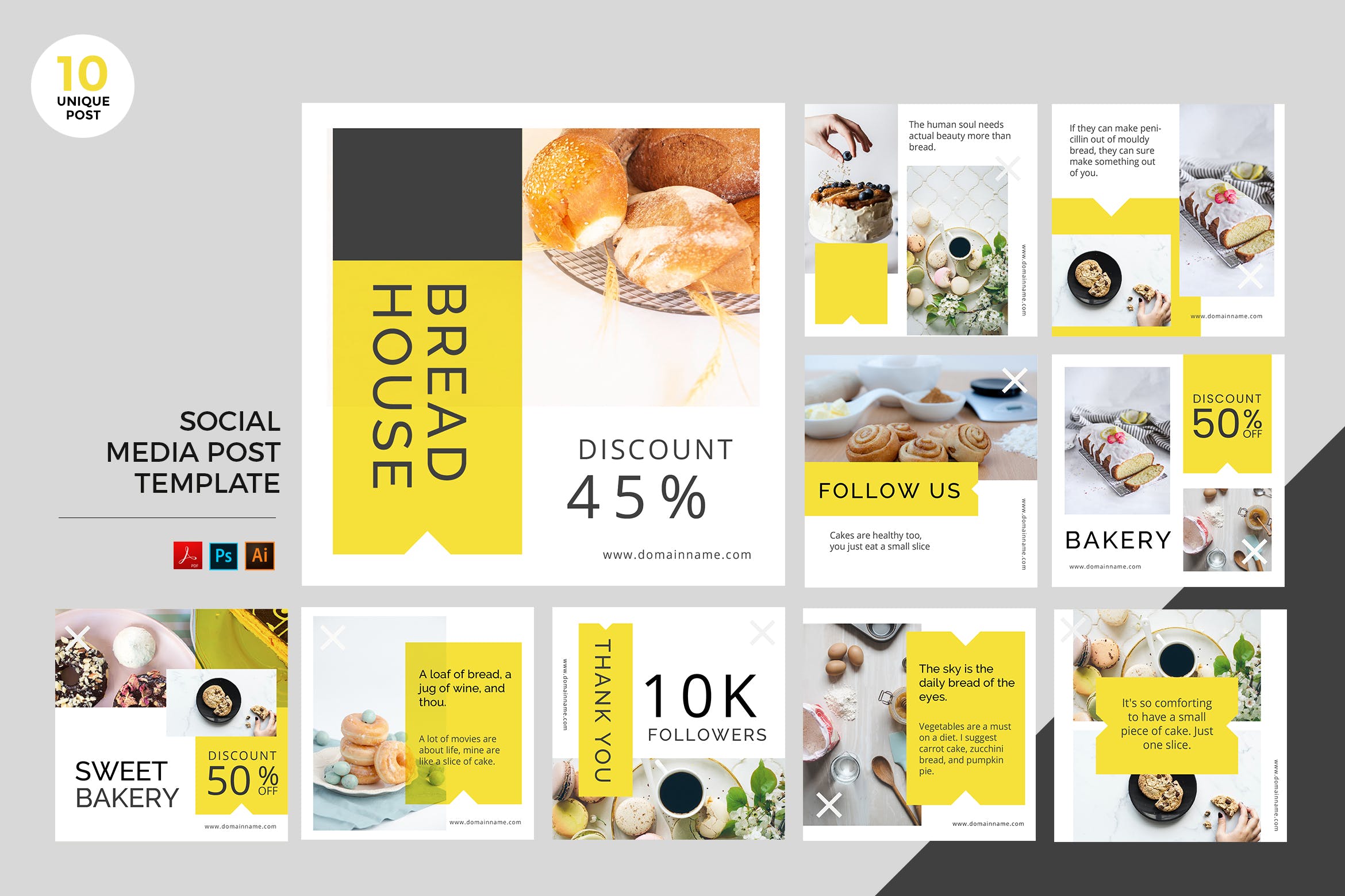 面包店/面包品牌社交媒体广告设计PSD&AI模板素材库精选 Bakery Social Media Kit PSD & AI Template插图