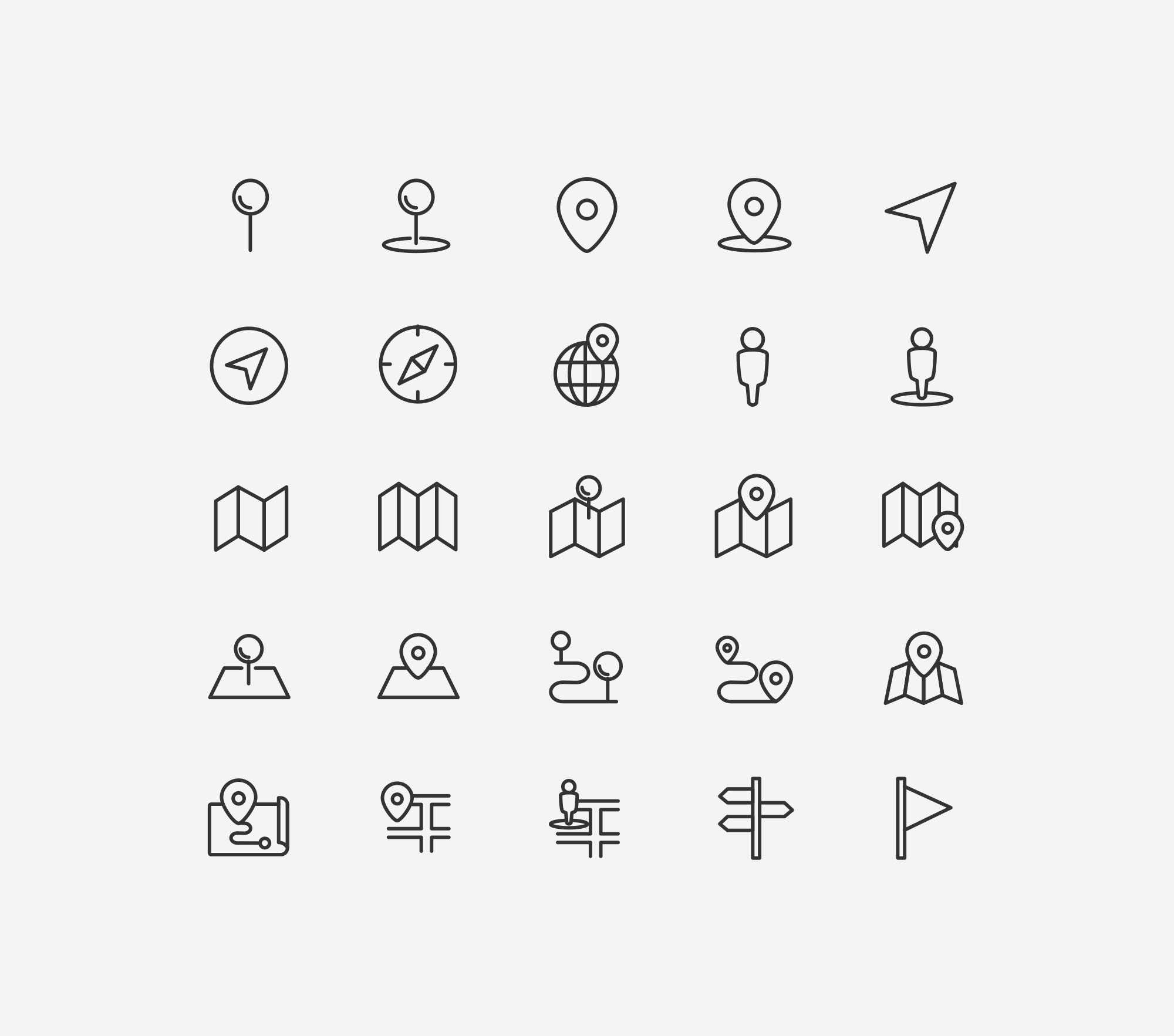 地图&位置主题矢量线性素材库精选图标 Map and Location Icons插图(1)