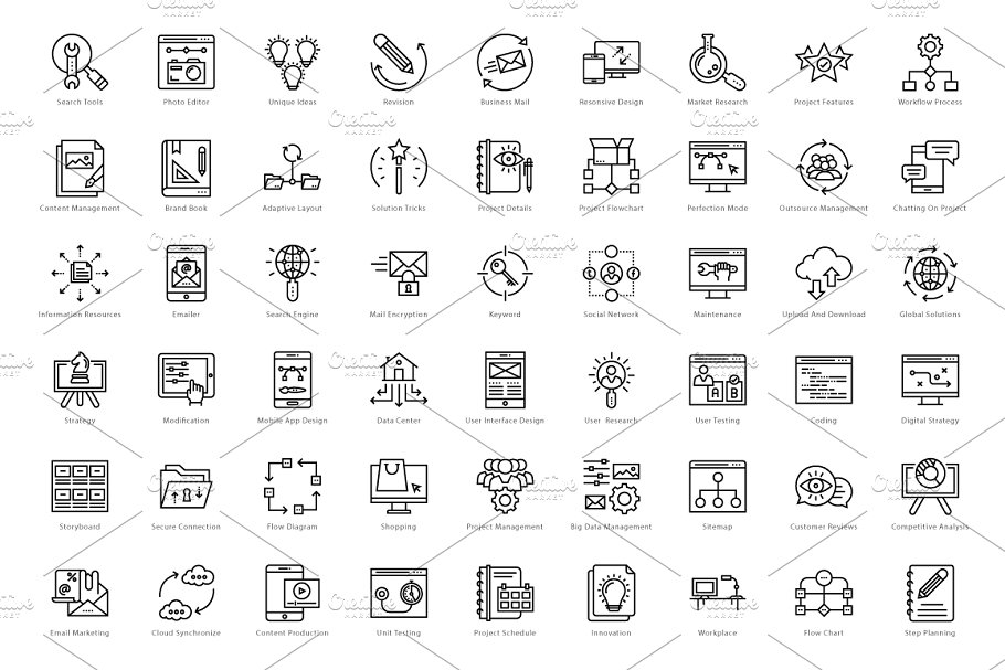1458个Web&Seo网络营销主题线条图标 1458 Web and Seo Line Icons Set插图(7)