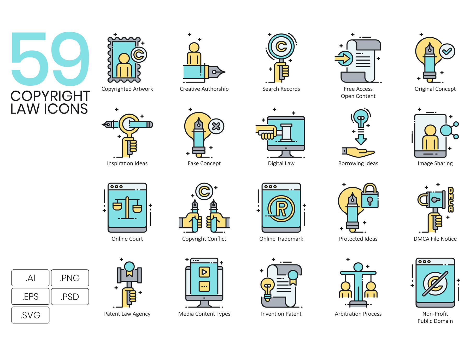 版权法律相关元素的图标套装[Ai]插图