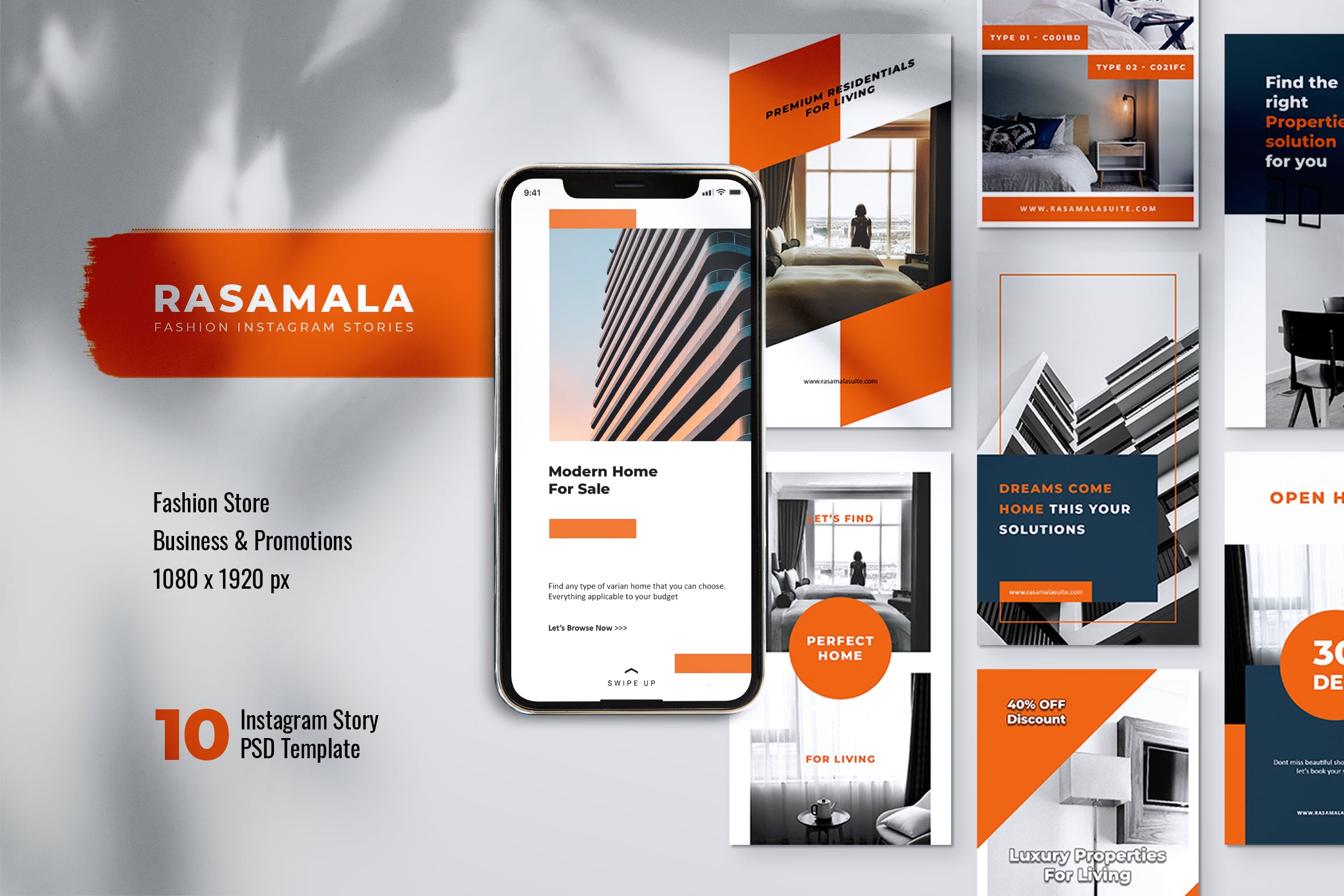 房地产销售租赁Instagram品牌营销广告图设计PSD模板素材库精选 RASAMALA Real Estate Instagram Stories插图