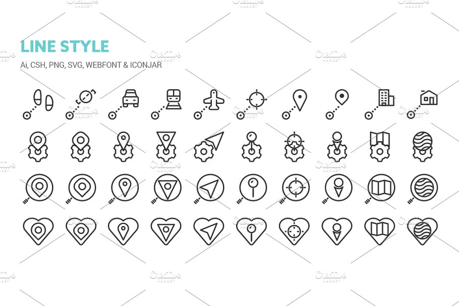 180个地图和位置线性及实体图标 Maps and Locations Icons插图(3)