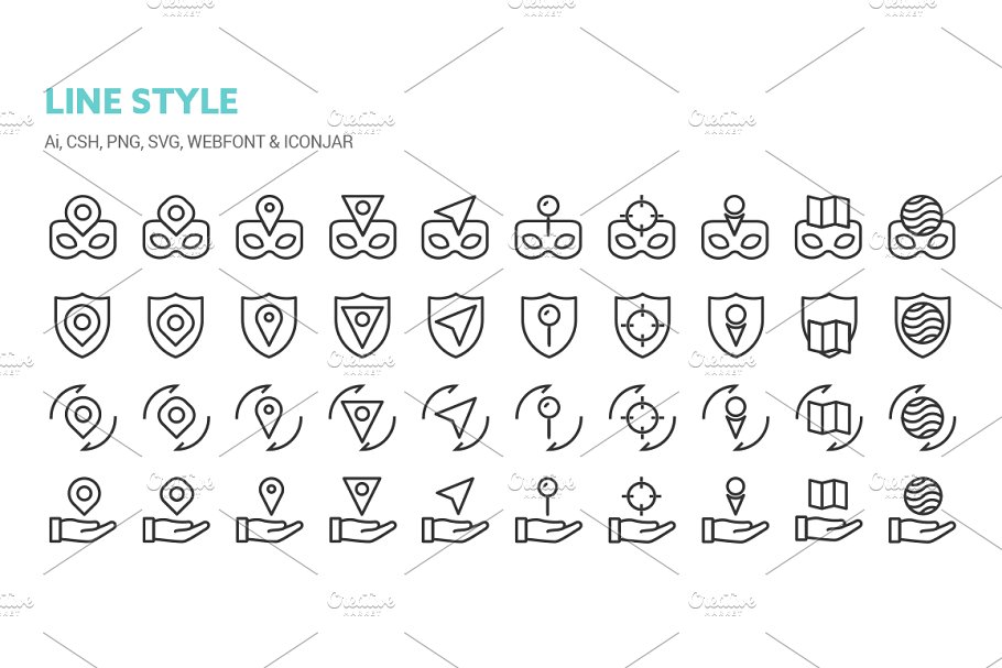 180个地图和位置线性及实体图标 Maps and Locations Icons插图(5)