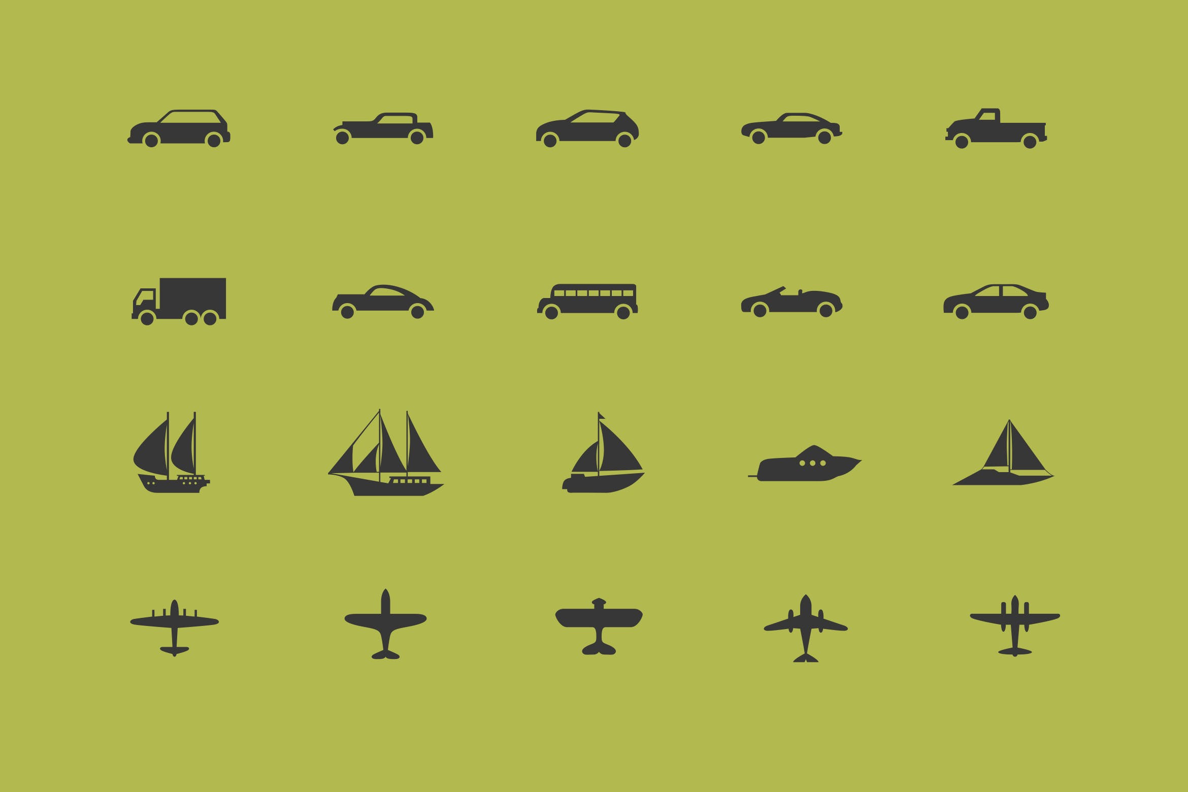 各种不同交通运输工具矢量素材库精选图标 Vehicles Icons / 3 Different Sheets插图