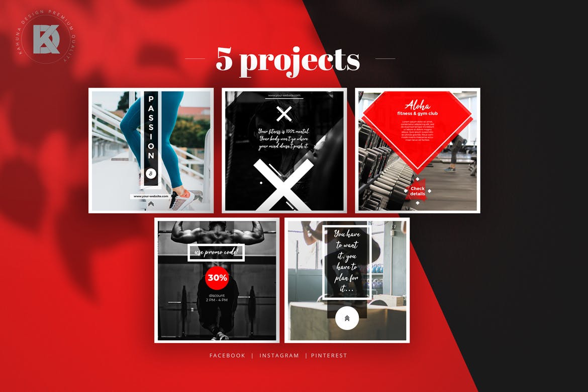 健身/健身房社交媒体横幅广告设计模板素材库精选 Fitness & Gym Social Media Banners Pack插图(4)