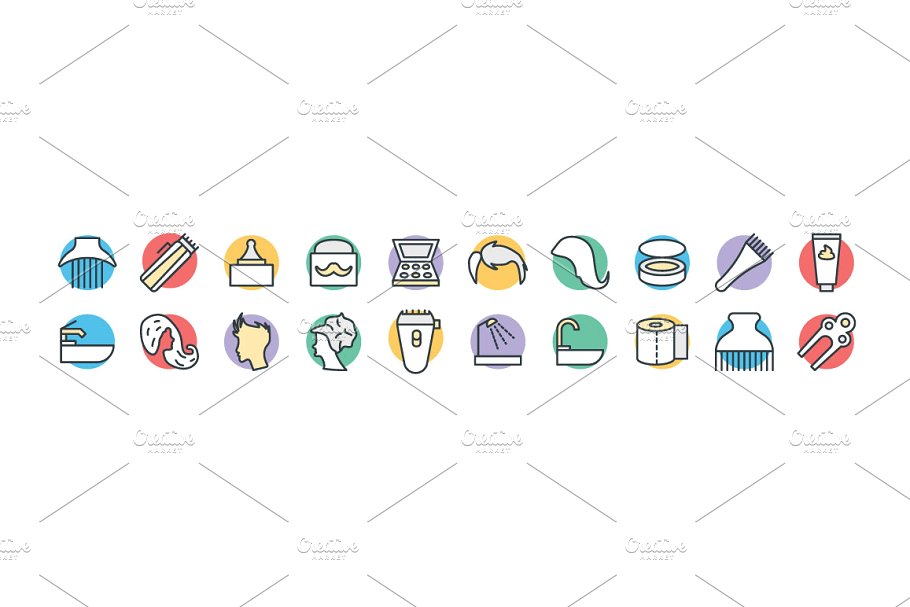 100+美发沙龙系列创意彩色图标 100+ Hair Salon Vector Icons插图(2)