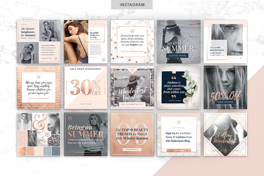 轻奢玫瑰金主题社交媒体贴图模板素材库精选 ROSE GOLD | Social Media Pack插图(2)