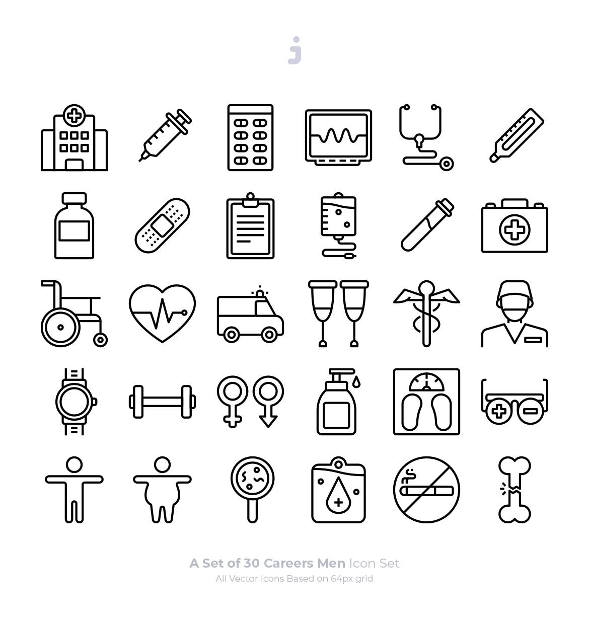 30枚医疗保健主题Outline风格矢量图标 30 Medical and Healthcare Icons – Outliner插图(1)