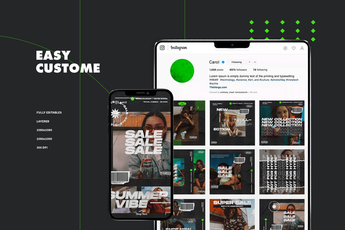 海报张贴效果风格Instagram社交设计模板素材库精选素材 Instagram Template插图(1)