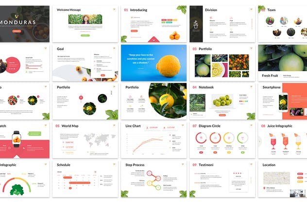水果蔬菜品牌宣传PPT设计模板下载 Monduras – Nature Powerpoint Template插图(1)