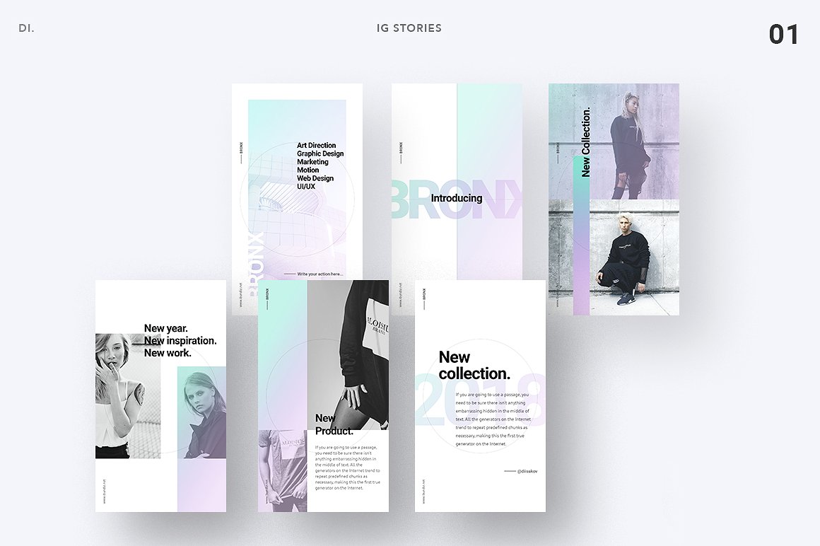 时尚创意Instagram故事贴图模板素材库精选合集 BRONX Light Instagram Stories Pack插图(4)