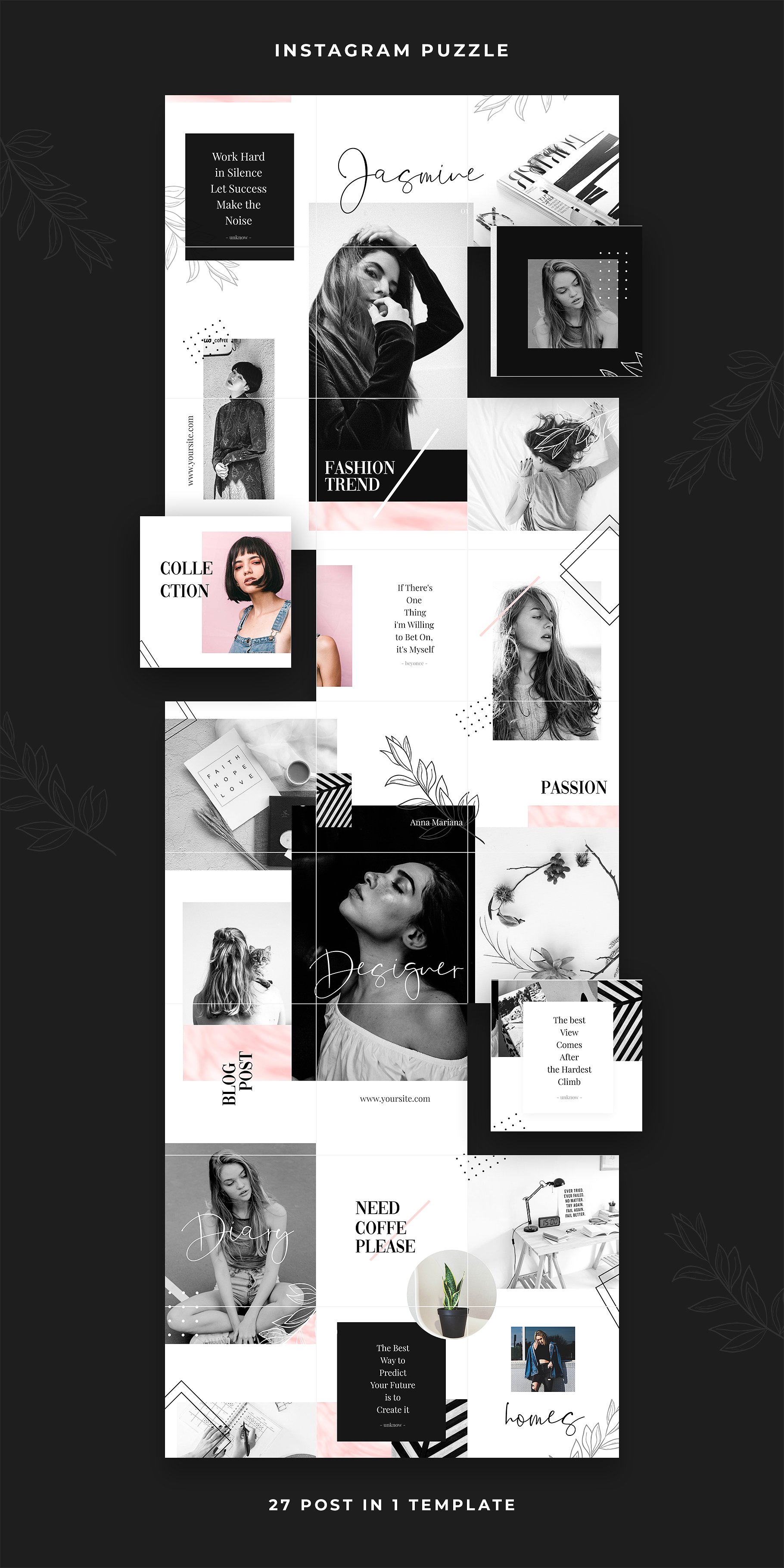 现代黑色主题的instagram社交媒体模板素材库精选 Instagram Puzzle – Pearl [psd]插图(5)