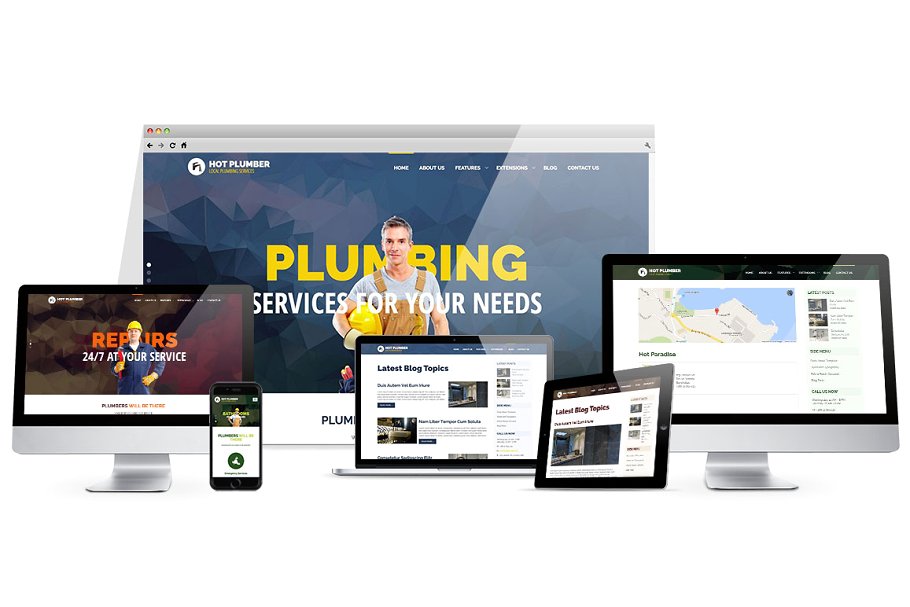 家政维修服务企业官网Joomla模板素材库精选 Hot Plumber插图(1)