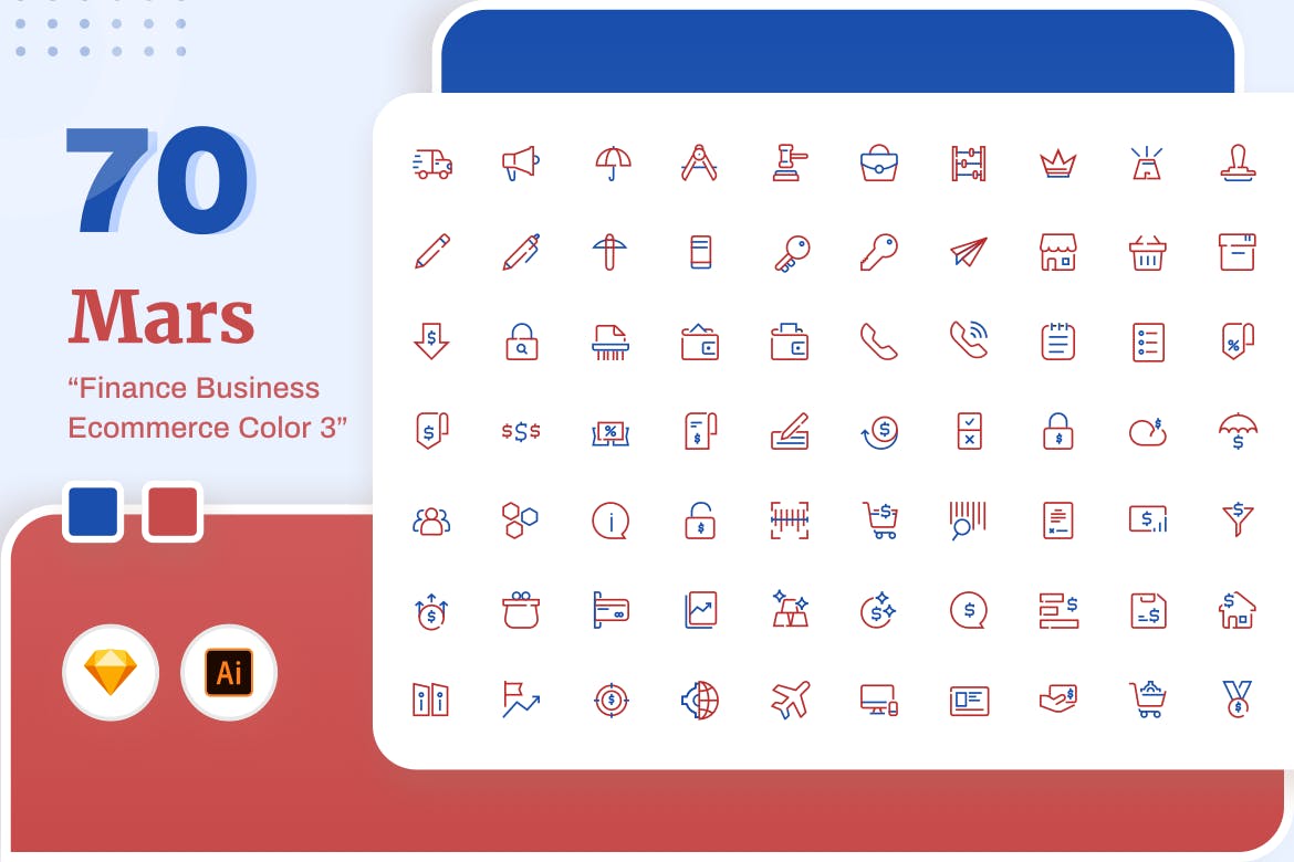 Mars系列-70枚互联网金融主题彩色矢量线性素材库精选图标素材包v3 Mars – Finance Business Ecommerce Color 3插图(1)