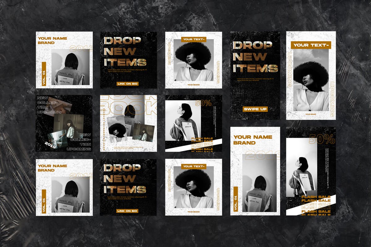 大理石纹理背景Instagram社交贴图设计模板素材库精选 Instagram Template插图(5)