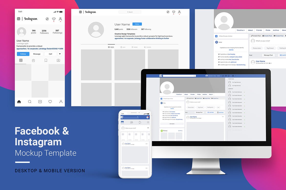 Facebook & Instagram品牌主页排版设计效果图样机 Facebook & Instagram Mockup Template插图(1)