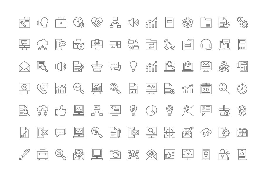 180枚数字营销线条图标 180 Digital Marketing Line Icons插图(1)
