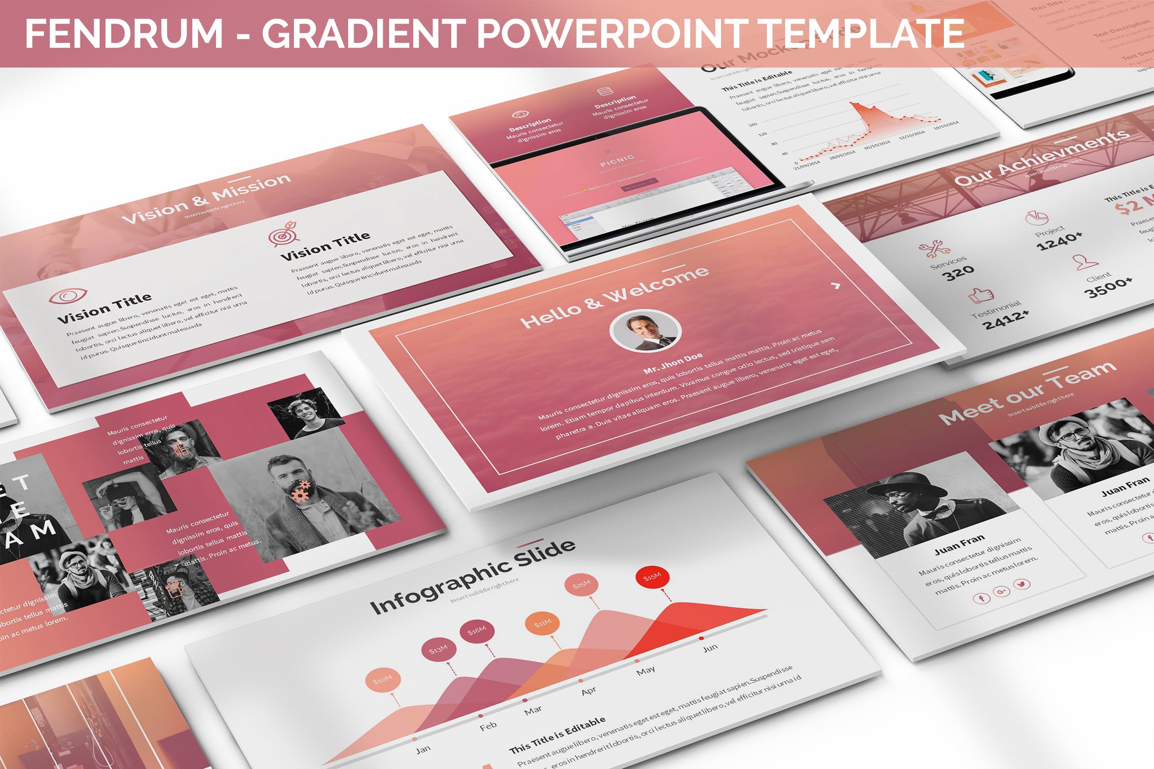 抽象几何渐变色企业融资计划PPT幻灯片模板 Fendrum – Gradient Powerpoint Template插图