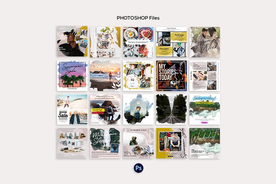 时尚摄影Instagram社交媒体水彩画插图(1)