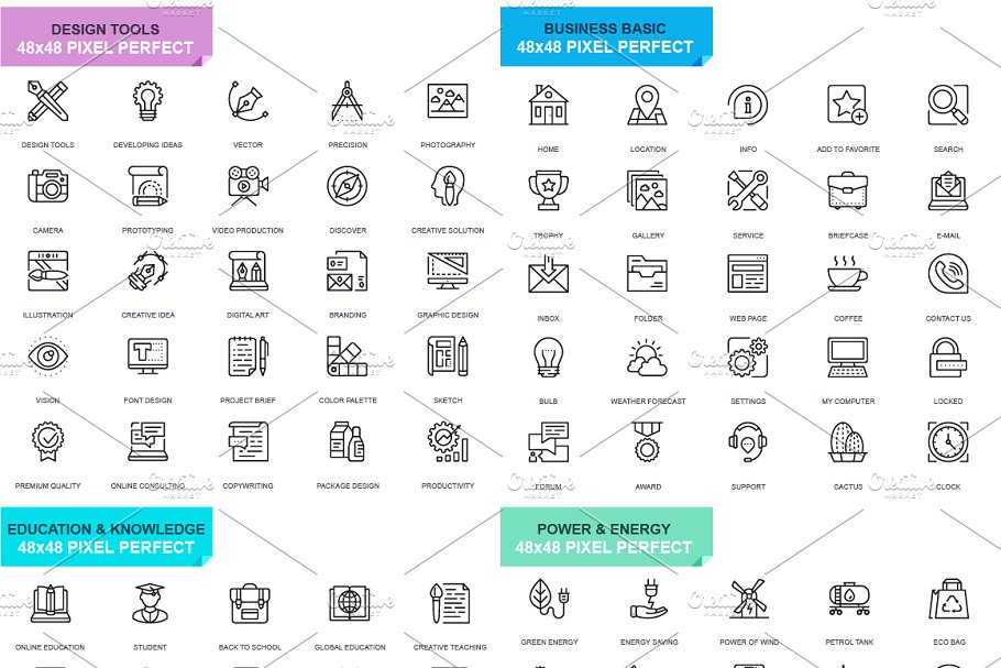 现代互联网商务设计理念线条图标 Thin Line Business Web Icons插图(1)