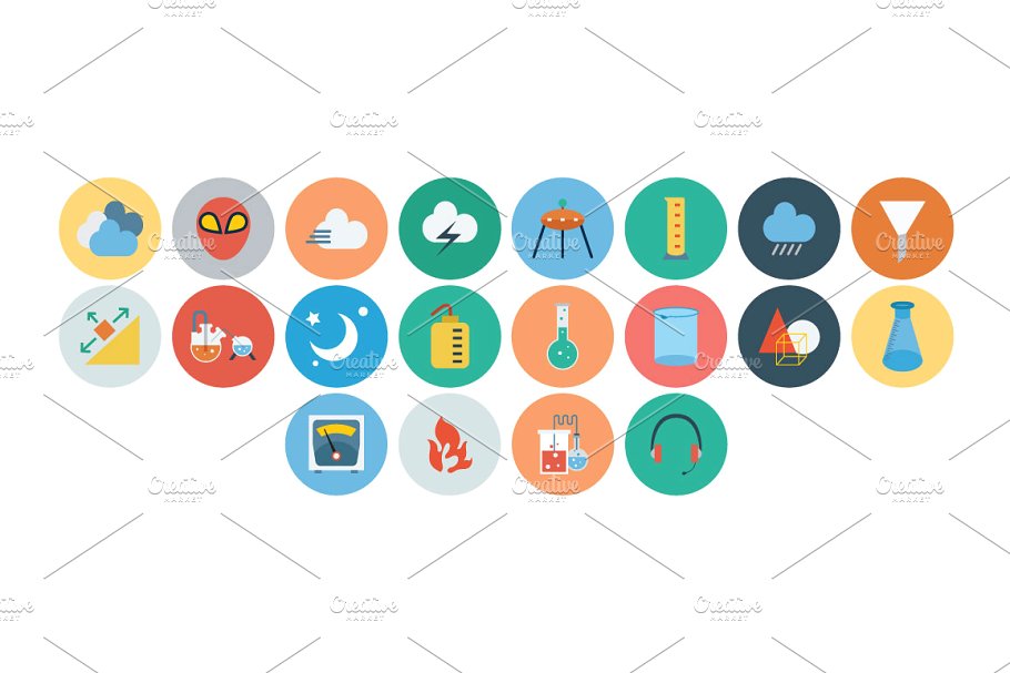 100+自然科学主题扁平化图标 100+ Science & Technology Flat Icons插图(3)