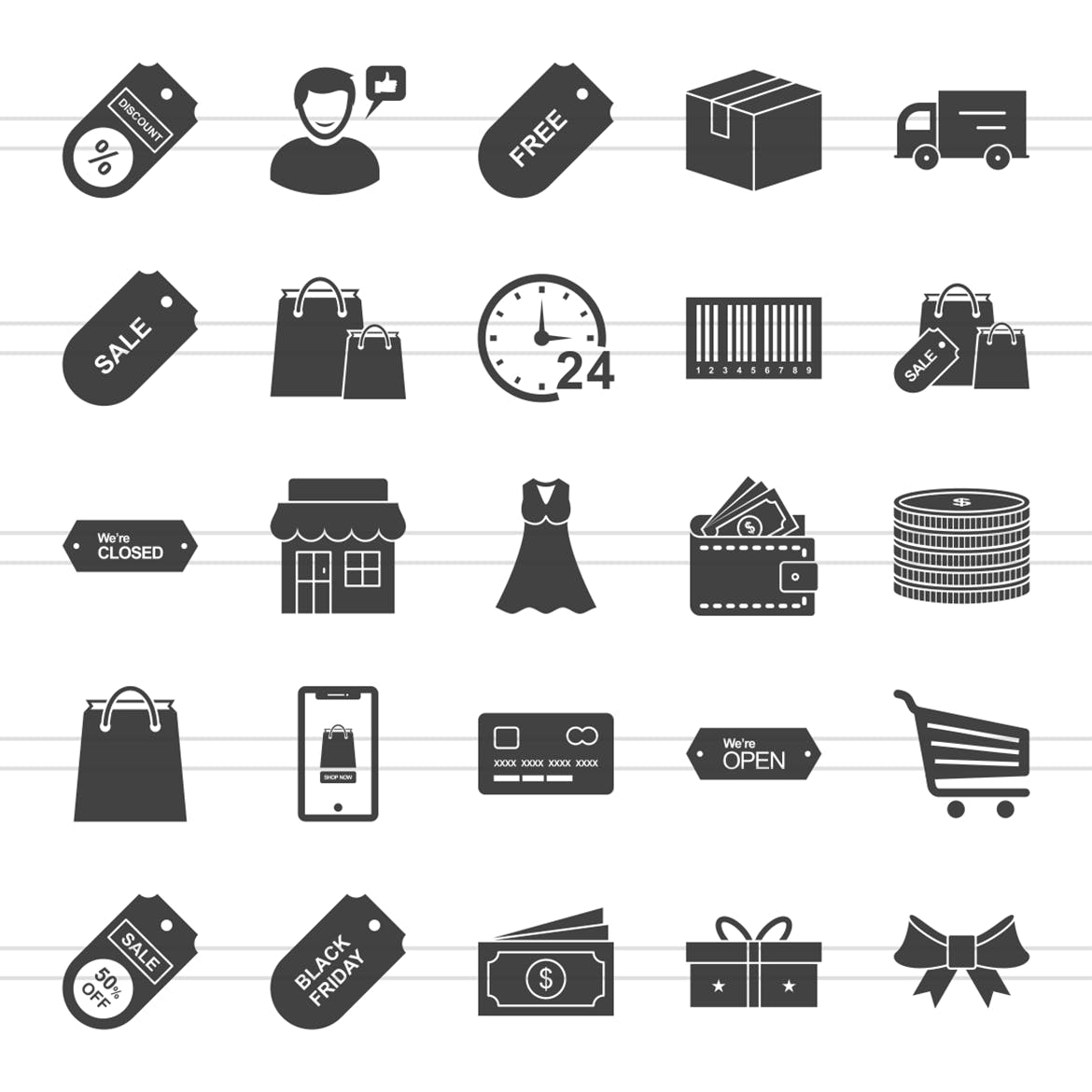 25枚黑色星期五主题矢量字体素材库精选图标 25 Black Friday Glyph Icons插图(1)