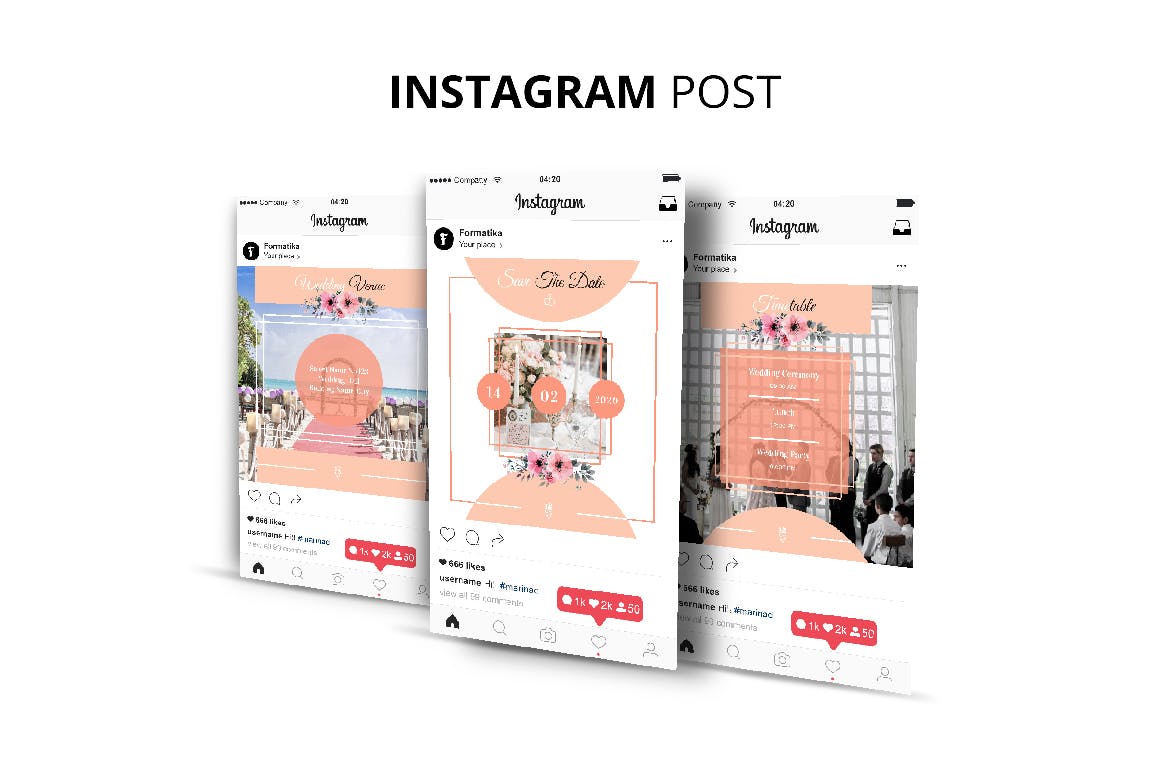 婚礼婚宴Instagram社交邀请函设计模板素材库精选 Wedding Instagram Kit Template插图(2)
