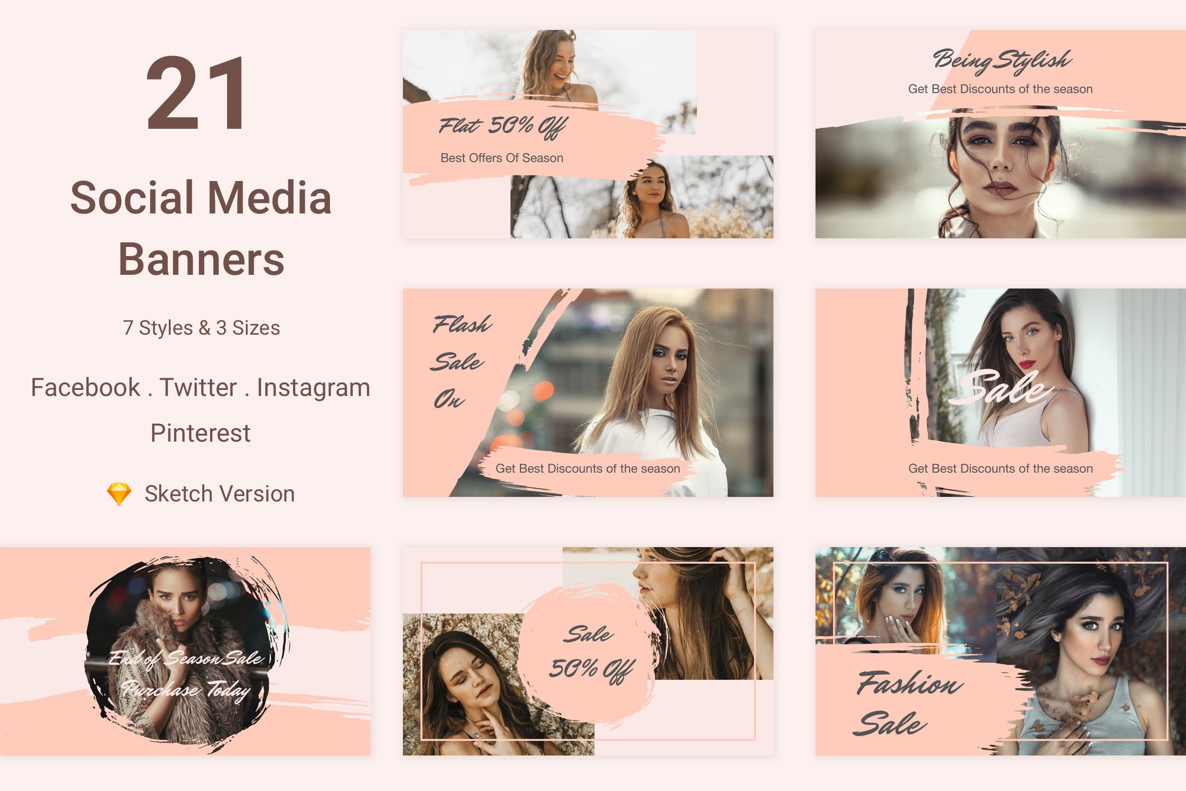 21款时尚服饰社交自媒体营销广告Banner设计模板v5[SKETCH] 21 Social Media Banners Kit (Vol. 5) for Sketch插图