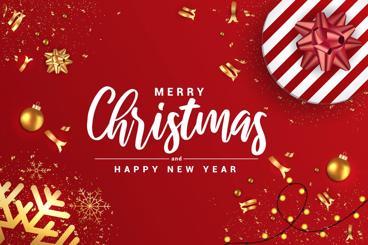 圣诞节新年深红色Banner素材库精选广告模板 Merry Christmas and Happy New Year banners插图