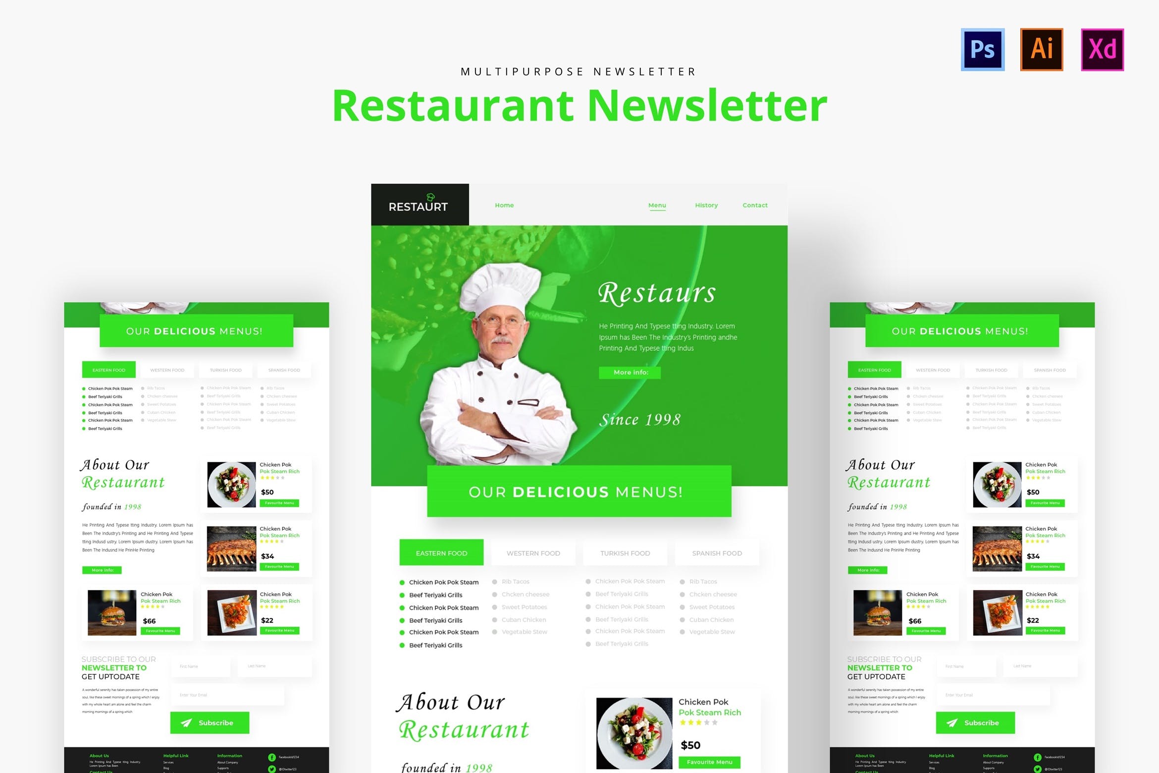 西餐厅网站邮件订阅设计模板 Restaurant Newsletter插图