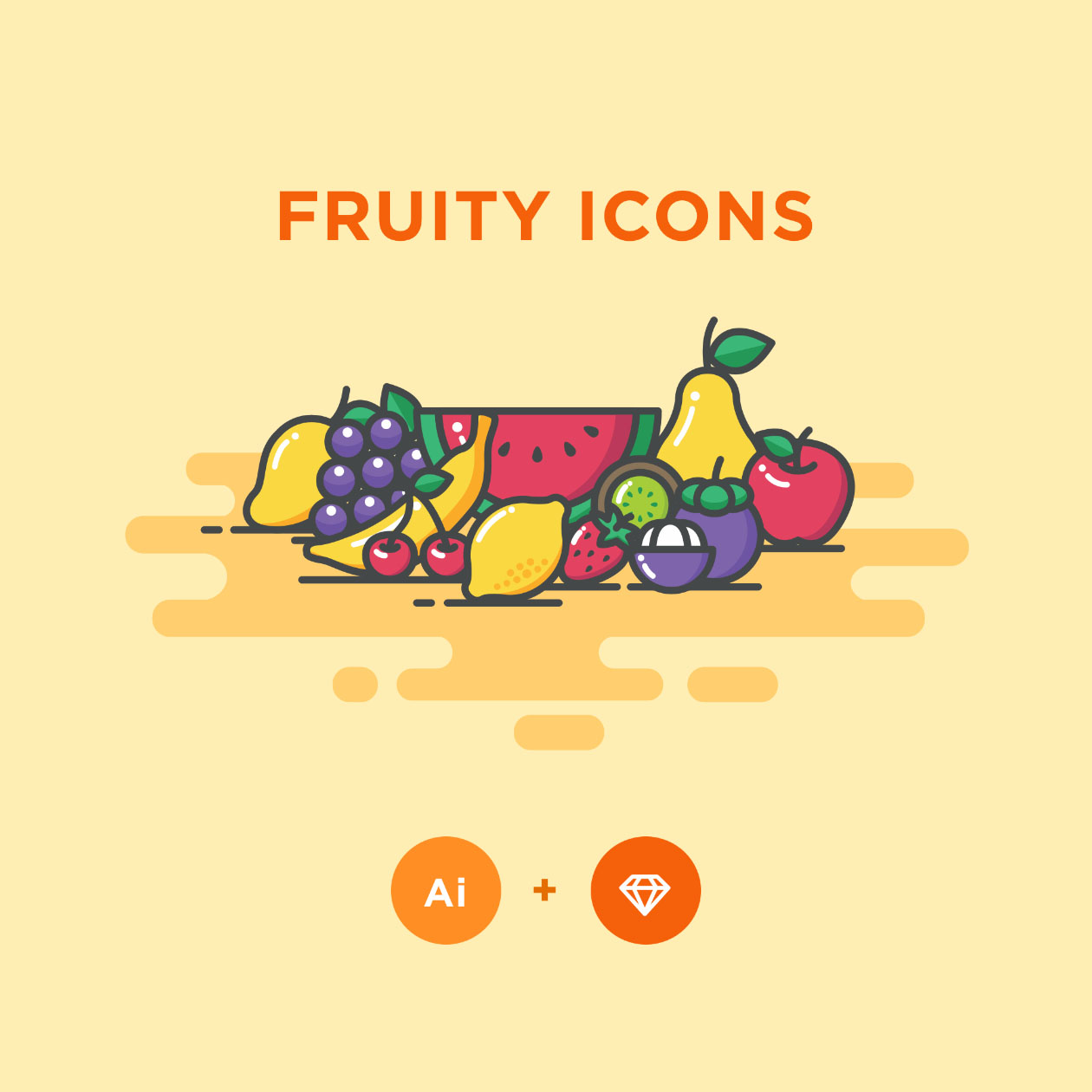 12枚常见水果矢量彩色素材库精选图标 12 Colored Fruit Icons – Illustrator & Sketch插图