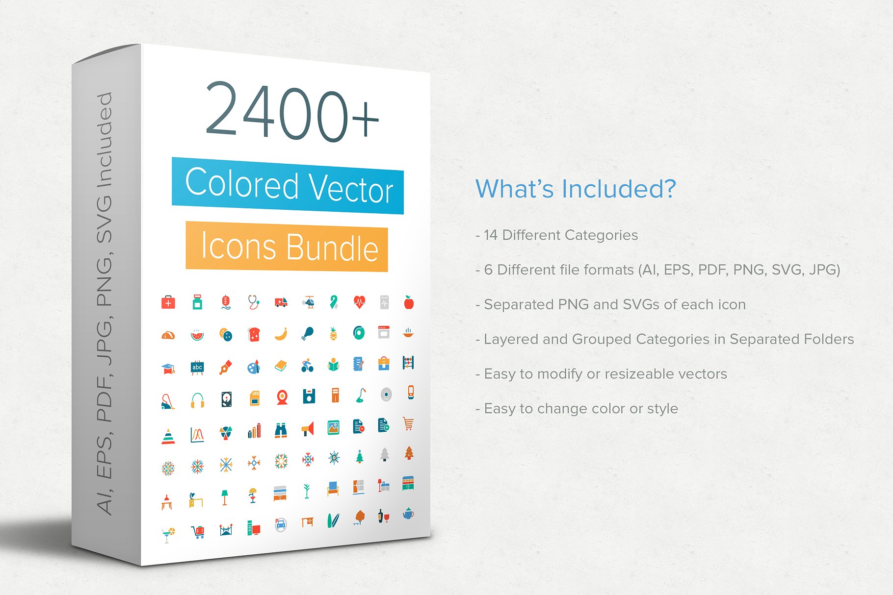 2400+彩色矢量图标 2400+ Colored Vector Icons Bundle插图