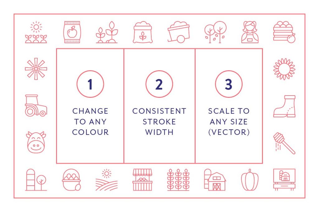 100枚有趣的农场主题线描图标打包下载[AI，PDF，SVG，EPS，PNG]插图(2)