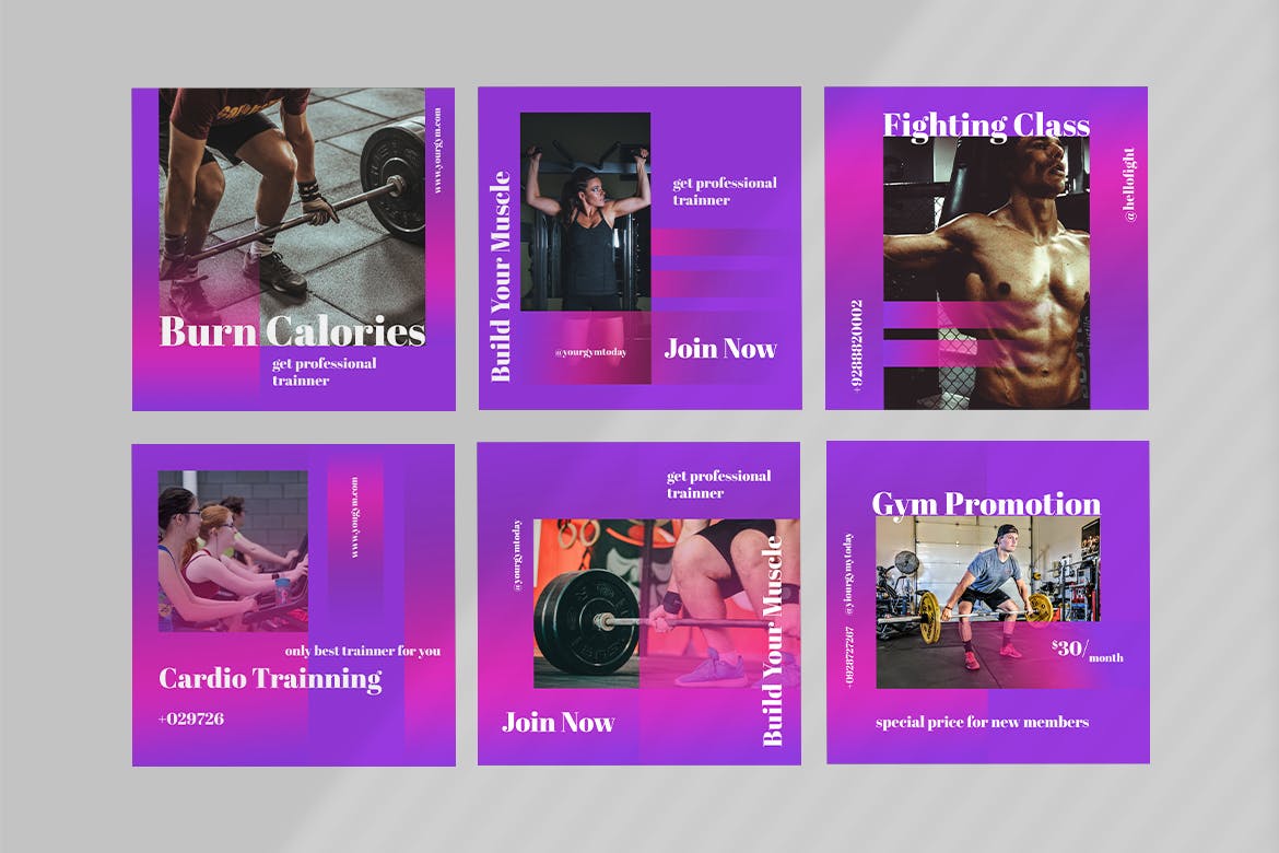 健身品牌社交推广设计素材包 Your Gym – Social Media Kit插图(1)